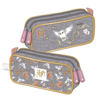 3661507527802-Trousse rectangulaire Harry Potter Hedwig - 2 compartiments - violet pastel - Kid'Abord--0