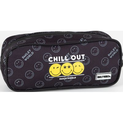 3020120175188-Trousse rectangulaire réversible Smiley Chill out - 1 compartiment - noir/jaune - Hamelin--0