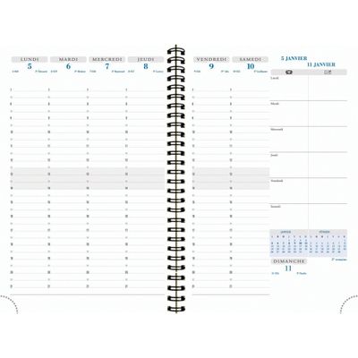 3660942080897-Agenda spiralé Denim All in One - 1 semaine sur 2 pages - 15 x 21 cm - bleu - avec carnet de notes - E--4