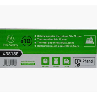 3130634438188-Exacompta - 10 Bobines thermique - rouleau caisse - 80 x 72 x 12 mm - 1 pli - sans phénol - 76 m--2