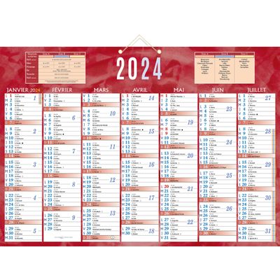 3592930026498-Bouchut 230 - Calendrier bancaire 7 mois par face - 38,5 x 54 cm - rouge--0