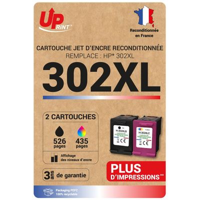 3584770130220-Cartouche compatible HP 302XL - Pack de 2 - noir, cyan, magenta, jaune - Uprint--0