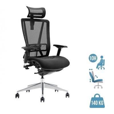 3760185020060-Fauteuil de bureau VASEAT - accoudoirs réglables - appui-tête intégré - assise en tissu - noir--0