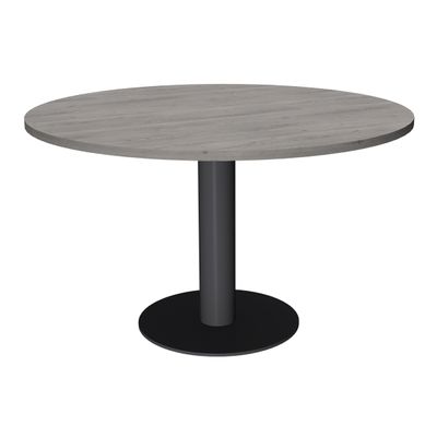 3253310171244-Table de réunion ronde - diam 100 cm - pieds tulipe anthracite - plateau imitation chêne gris--0