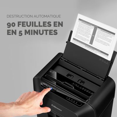 0043859784479-Fellowes AutoMax 90M - destructeur de documents coupe croisée mini-cut - 90 feuilles - Corbeille 17 li--2