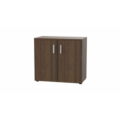 3617350001846-Armoire basse MOKA - 2 portes - L80 x P43,2 x H73,5 cm - imitation noyer brun - poignées gris aluminiu--0
