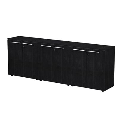 7331920003295-Armoire basse triple Flora - L243xP43xH81,4 cm - 6 portes mélaminés - 3 étagères - frêne noir--0