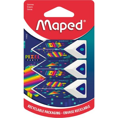 3154141195228-Maped Pixel Party - Blister de 3 gommes pyramide - coloris assortis--0