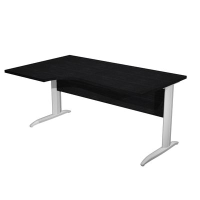 7331920001093-Bureau compact Trend - L160 cm - retour à gauche - Pieds métals - plateau imitation frêne noir - (pied de renfort obligatoire à rajou--0