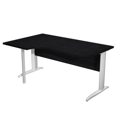 7331920001512-Bureau compact Trend - L160 cm - retour à gauche - Pieds métals - plateau imitation frêne noir--0
