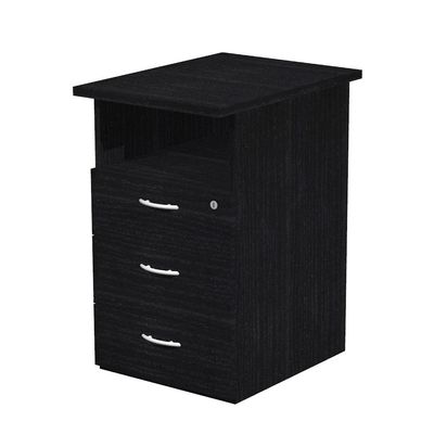 7331910004752-Caisson hauteur bureau Trend - L43xP60xH72 cm - 3 tiroirs + 1 niche - imitation frêne noir--0