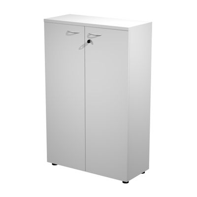 7331920002212-Bibliothèque mi-haute Trend - L80xP35xH120 cm - 2 portes en mélaminé avec serrure - gris--0