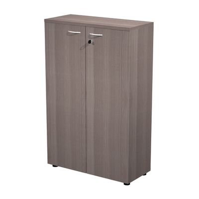 7331920002236-Bibliothèque mi-haute Trend - L80xP35xH120 cm - 2 portes en mélaminé avec serrure - imitation frêne--0
