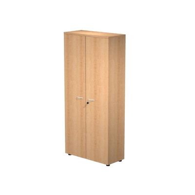 7331920002267-Bibliothèque haute Trend - L80xP35xH180 cm - 2 portes en mélaminé avec serrure - imitation hêtre--0