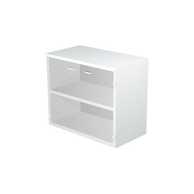 7331920002311-Bibliothèque basse Trend - L80xP35xH72 cm - 2 portes en verre dépoli - blanc--0