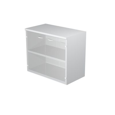 7331920002359-Bibliothèque basse Trend - L80xP35xH72 cm - 2 portes en verre dépoli - gris--0