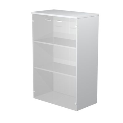 7331920002427-Bibliothèque mi-haute Trend - L80xP35xH120 cm - 2 portes en verre dépoli - gris--0
