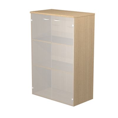 7331920002434-Bibliothèque mi-haute Trend - L80xP35xH120 cm - 2 portes en verre dépoli - imitation chêne--0