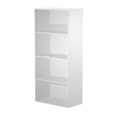 7331920002458-Bibliothèque haute Trend - L80xP35xH180 cm - 2 portes en verre dépoli - blanc--0