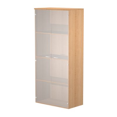 7331920002472-Bibliothèque haute Trend - L80xP35xH180 cm - 2 portes en verre dépoli - imitation hêtre--0