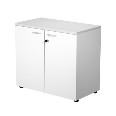 7331920002526-Bibliothèque basse Trend - L80xP44xH72 cm - 2 portes en mélaminé blanc avec serrure - gris--0