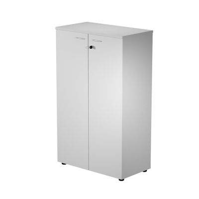 7331920002632-Bibliothèque mi-haute Trend - L80xP44xH120 cm - 2 portes en mélaminé avec serrure - gris--0