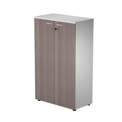 7331920002656-Bibliothèque mi-haute Trend - L80xP44xH120 cm - 2 portes en mélaminé avec serrure - imitation frêne--0