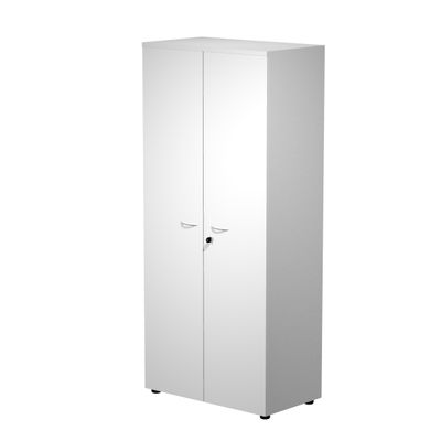 7331920002663-Bibliothèque haute Trend - L80xP44xH180 cm - 2 portes en mélaminé avec serrure - blanc--0