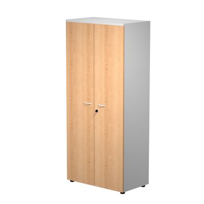 7331920002687-Bibliothèque haute Trend - L80xP44xH180 cm - 2 portes en mélaminé avec serrure - imitation hêtre--0