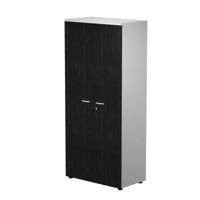 7331920002694-Bibliothèque haute Trend - L80xP44xH180 cm - 2 portes en mélaminé avec serrure - imitation frêne no--0