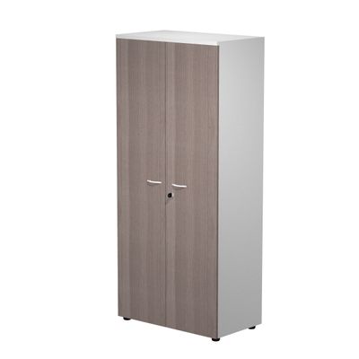 7331920002724-Bibliothèque haute Trend - L80xP44xH180 cm - 2 portes en mélaminé avec serrure - imitation frêne To--0