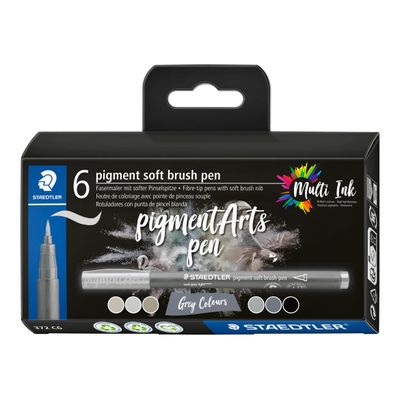4007817098639-STAEDTLER Pigment soft brush 372 - 6 feutres pointe pinceau souple - gris & noir assortis--0