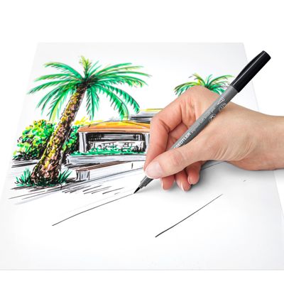 4007817098639-STAEDTLER Pigment soft brush 372 - 6 feutres pointe pinceau souple - gris & noir assortis--5