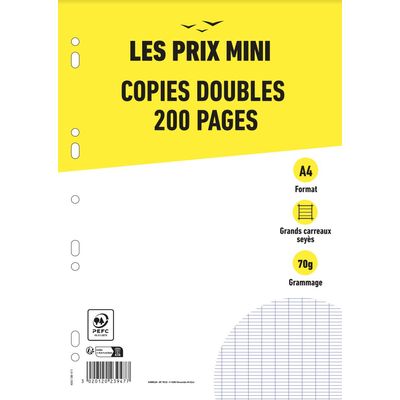 3020120239477-Les Prix Mini - copies doubles - 200 pages - A4 - grands carreaux (Seyes) - perforées--0