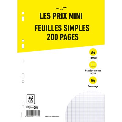 3020120239460-Les Prix Mini - feuilles simples A4 - 200 pages - grands carreaux (Seyes) - perforées--0