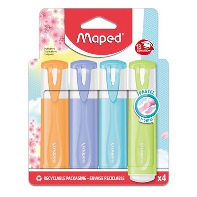 3154147425107-Maped Fluo'Peps Pastel - Pochette de 4 Surligneurs - couleurs assorties--0
