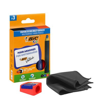 0404051843546-BIC Kids - 3 Crayons de couleur multi-surfaces + taille-crayon + chiffon--1