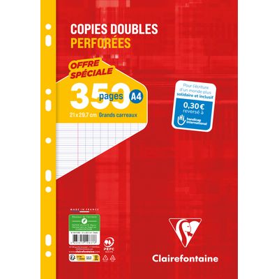 3663619198376-Clairefontaine - copies doubles sous film - 350 pages - A4 - grands carreaux (Seyes) - perforées - 90g--0