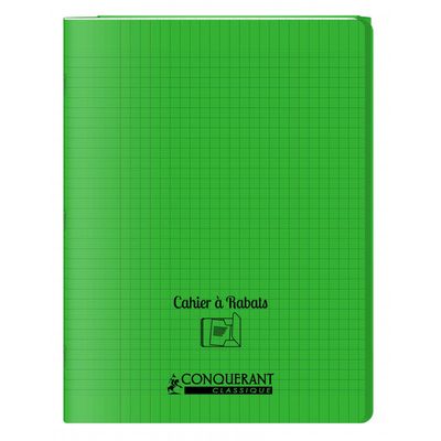 3020120124001-Conquérant Classique - Cahier polypro à rabat 24 x 32 cm - 96 pages - grands carreaux (Seyes) - vert--0