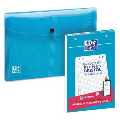 3020120230481-Oxford - Pack de 30 fiches Bristol - A5 - petits carreaux - perforées - blanc + une chemise A5--3