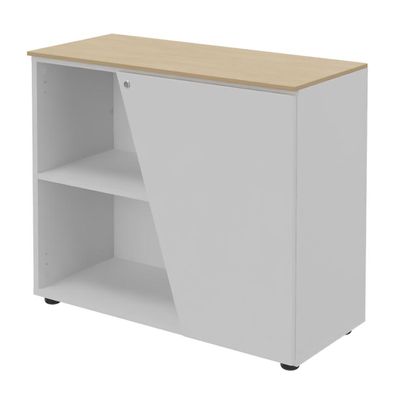 3253310544383-Armoire basse KHEOPS - porte à droite - structure blanc perle - finition imitation chêne clair--0