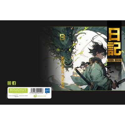 3592930025996-Agenda RDC reliure intégra année scolaire BOUCHUT "Manga vert" 12,5 x 17,5 cm --1