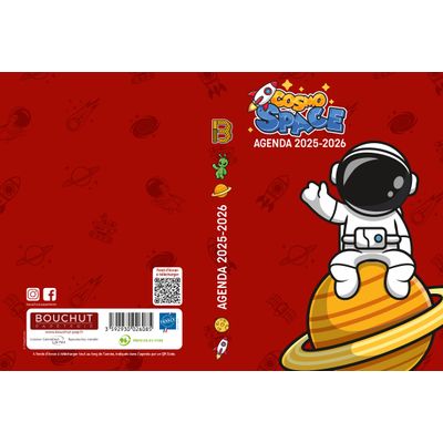 3592930026085-Agenda RDC reliure intégra BOUCHUT "Cosmo Space" 12,5 x 17,5 cm coloris rouge --1