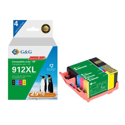 6937173407852-Cartouche compatible HP 912XL - Pack de 2 - noir, cyan, magenta, jaune - G&G--0