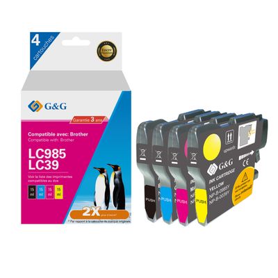 6937173407401-Cartouche compatible Brother LC985 - Pack de 4 - noir, cyan, magenta, jaune - G&G--0