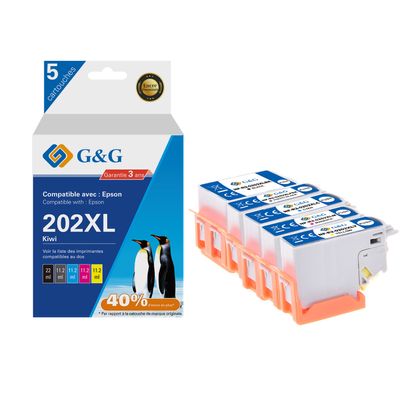 6941881288900-Cartouche compatible Epson 202XL Kiwi - Pack de 4 - noir, cyan, magenta, jaune - G&G--0