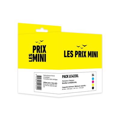 3701645516020-Cartouche compatible Brother LC422XL - Pack de 4 - noir, cyan, magenta, jaune - LES PRIX MINI--0