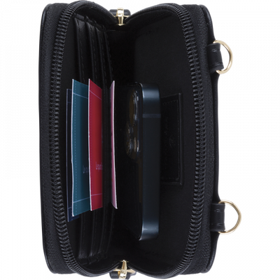 3664447203928-Oberthur Lisbonne - Sac Téléphone Noir – Petit Sac Bandoulière Élégant Mix-Matière, Porte-Monnaie Amovible, Range--1