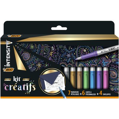 3086123673182-BIC Intensity - Kit de Marqueurs permaments créatifs (7 marqueurs + 6 cartes à personnal-P_405113547_1-0