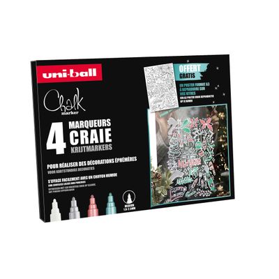 3296280047850-UNI CHALK - 4 Marqueurs craie pointe moyenne - couleurs assorties - gris métal, vert mét-P_405127676_1-0